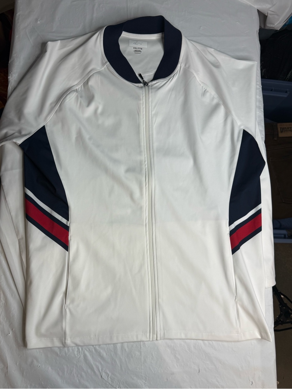 Greg Norman Mens XXL Full Zip Golf Jacket White Navy Red Performance